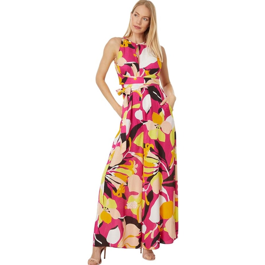 TED BAKER Molliah Halterneck Jumpsuit Size 5 US 12 Bright Pink Wrap Bodice