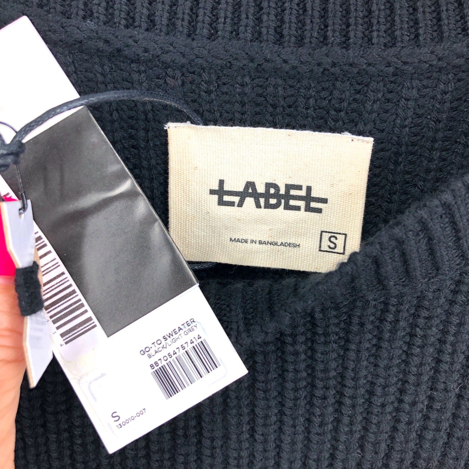 LABEL Mens Go-To Sweater Small Black Grey Merino Wool Knit Crewneck Pullover NWT