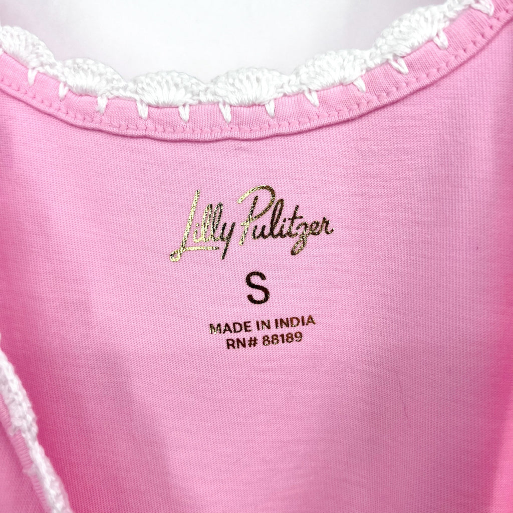LILLY PULITZER Gabbie Knit Tank Top Small Conch Shell Pink Crochet Trimmed NWT