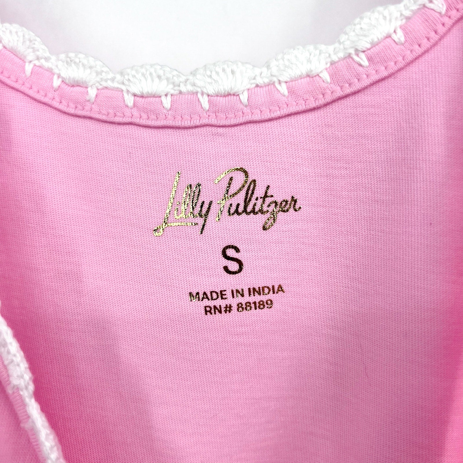 LILLY PULITZER Gabbie Knit Tank Top Small Conch Shell Pink Crochet Trimmed NWT