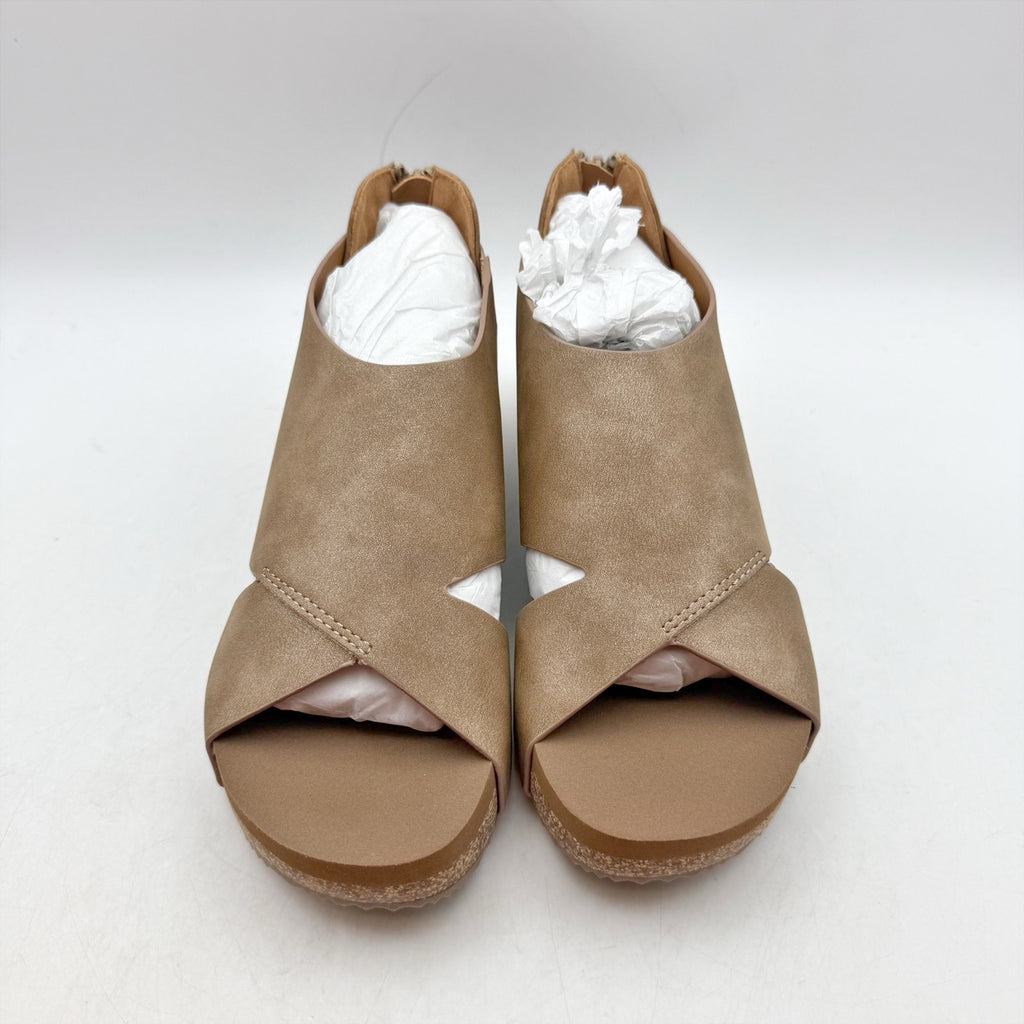 Volatile Womens Barstow Cork Wedge Sandals Size 6 Brown Tan PeeptoeNIB