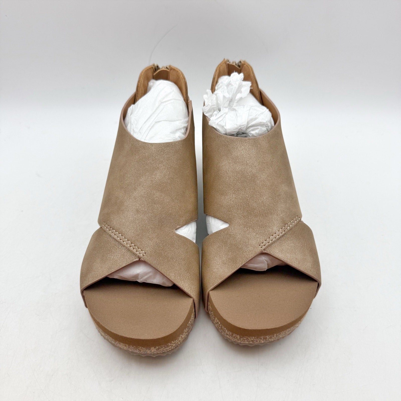 Volatile Womens Barstow Cork Wedge Sandals Size 6 Brown Tan PeeptoeNIB