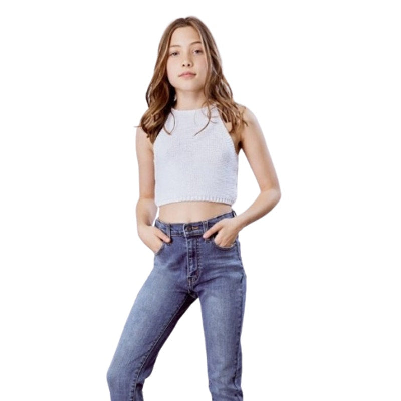 BARDOT JUNIOR Girls Andi Knit Top Size 4-5 XS Orchid White Tie Back NWT