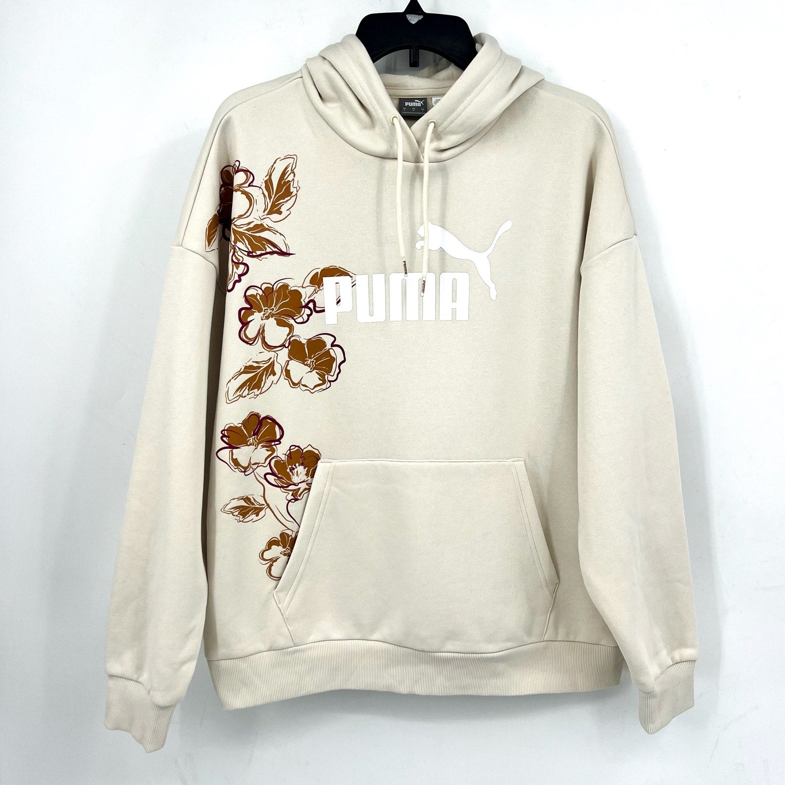 PUMA Women's Essentials+ Floral Vibes Fleece Hoodie Medium Cream Sweatshirt NWT