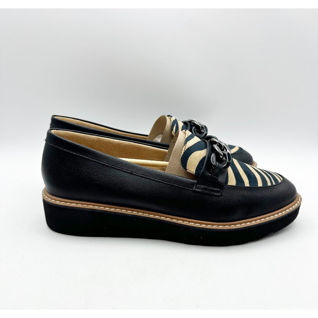Naturalizer Womens Emmal Wedge Loafers Size 7.5 WIDE EU 38.5 Black Zebra NIB