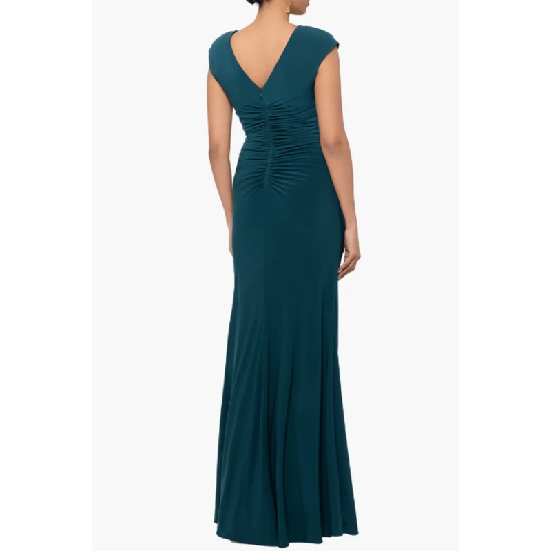 XSCAPE Women's Ruffle Front Gown Dress Size 4 Pine Green Long Dress NWT