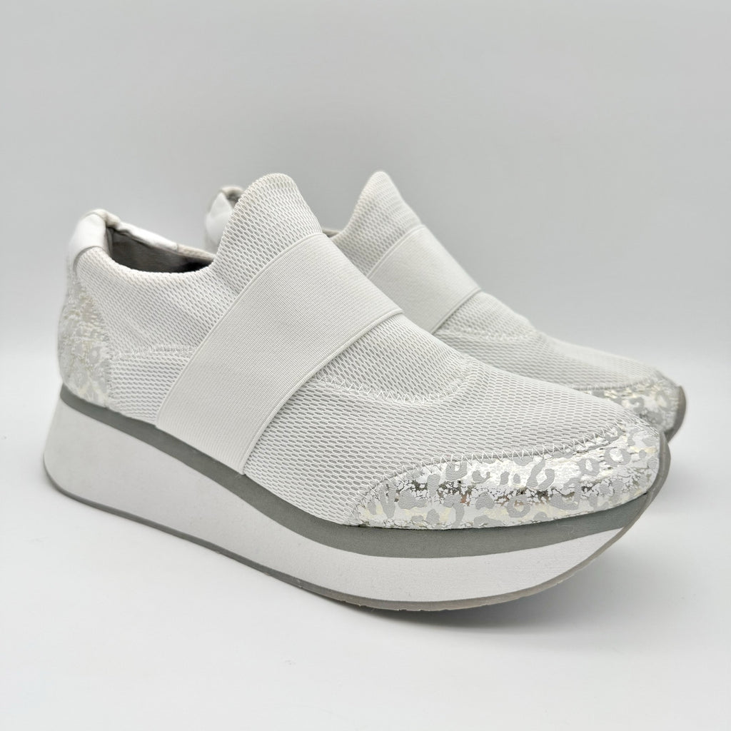 Donald Pliner Womens Pelham Wedge Sneaker US 11 M Silver White Slip On NWOB