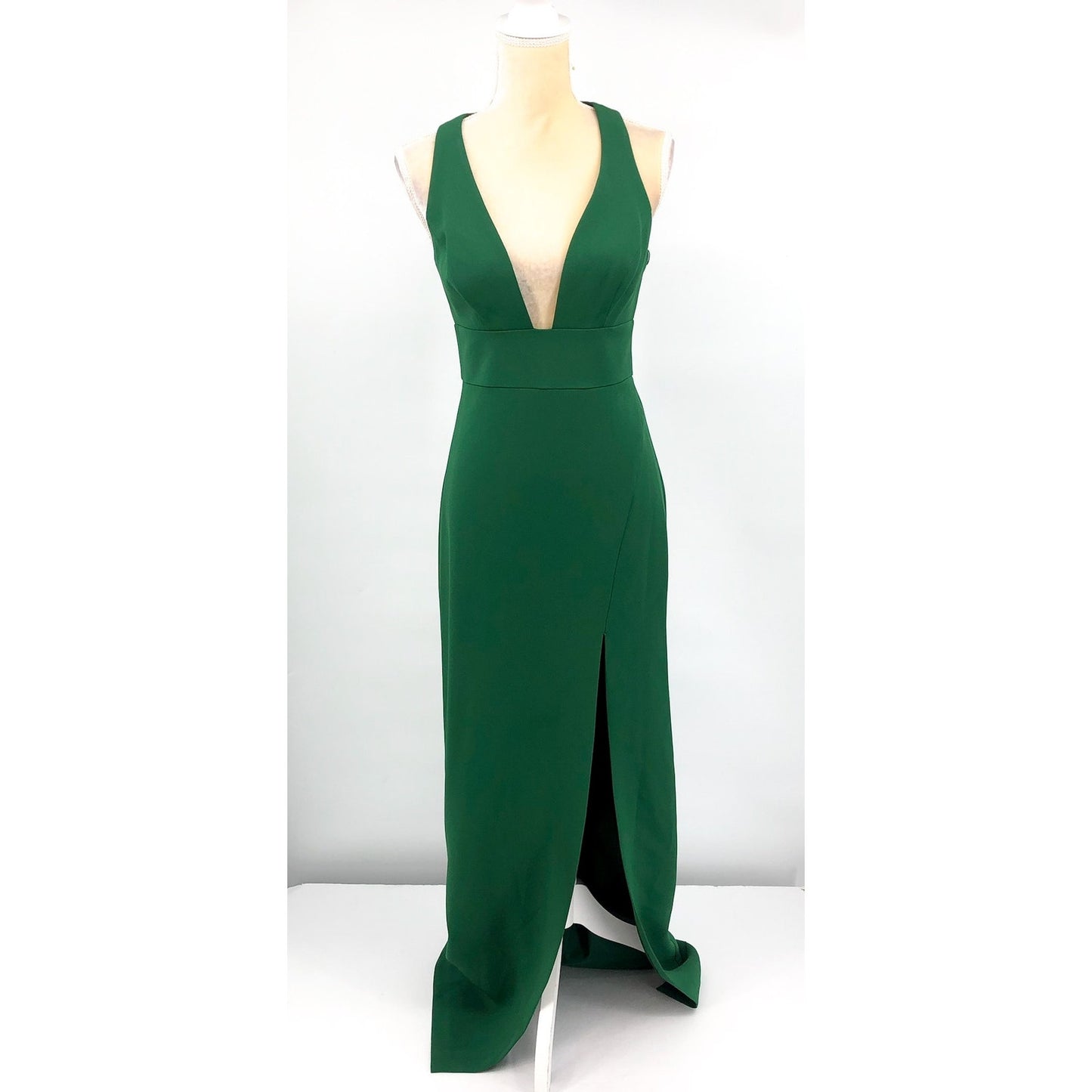LIV FOSTER Women's Column Gown Size 4 Basil Green Plunging V Neck NWT