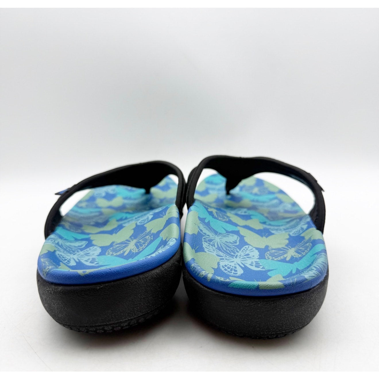 Spenco Women's Yumi Butterfly Sandals US 10 WIDE Blue Black Flip Flop NWT