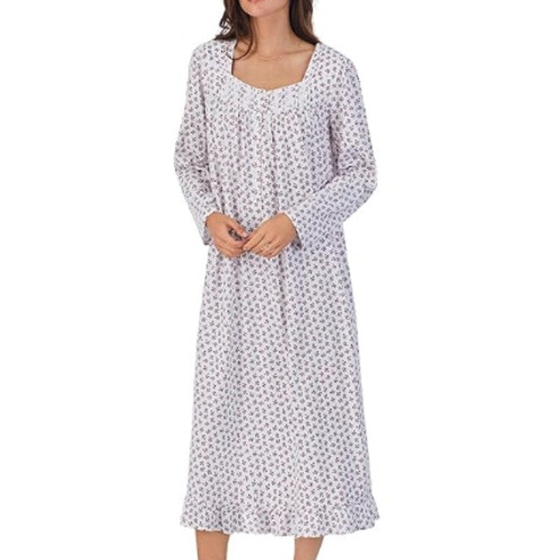 EILEEN WEST Women's Cotton Flannel Nightgown Small White Ditsy Floral NWT
