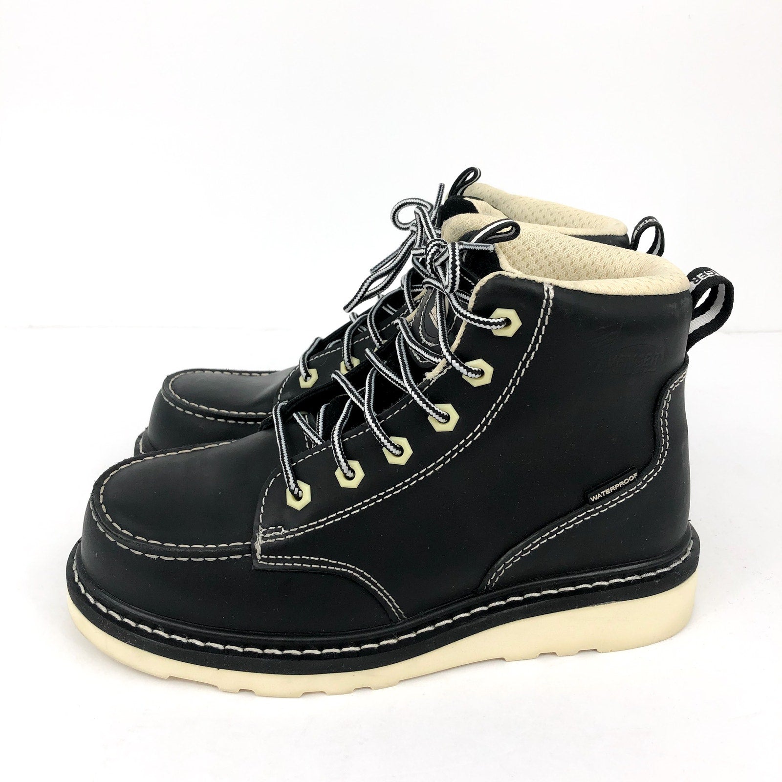 Avenger Womens 6" Moc Toe Work Boot Size 9.5 Black Comp Toe WP Wedge Sole NIB