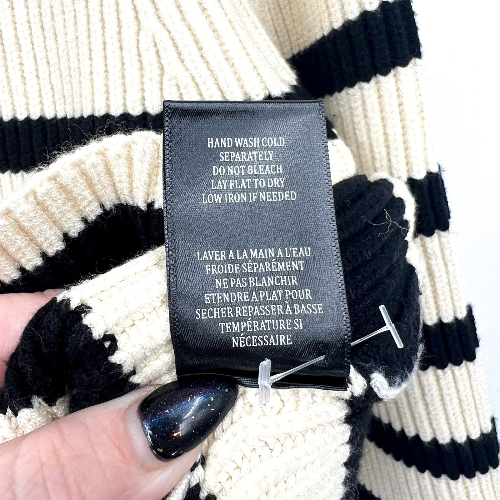 BLANKNYC Womens Turtleneck Striped Sweater XS Cream Black Peak Hour NWT