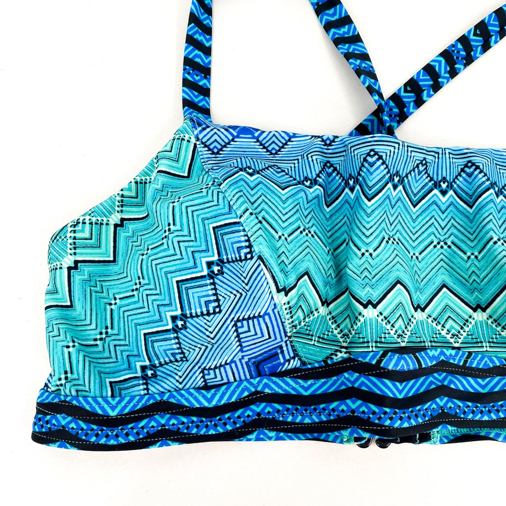 PRANA Women's Alicia Bikini Top Small Vortex Blue Rhythm Bralette Cross Back NWT