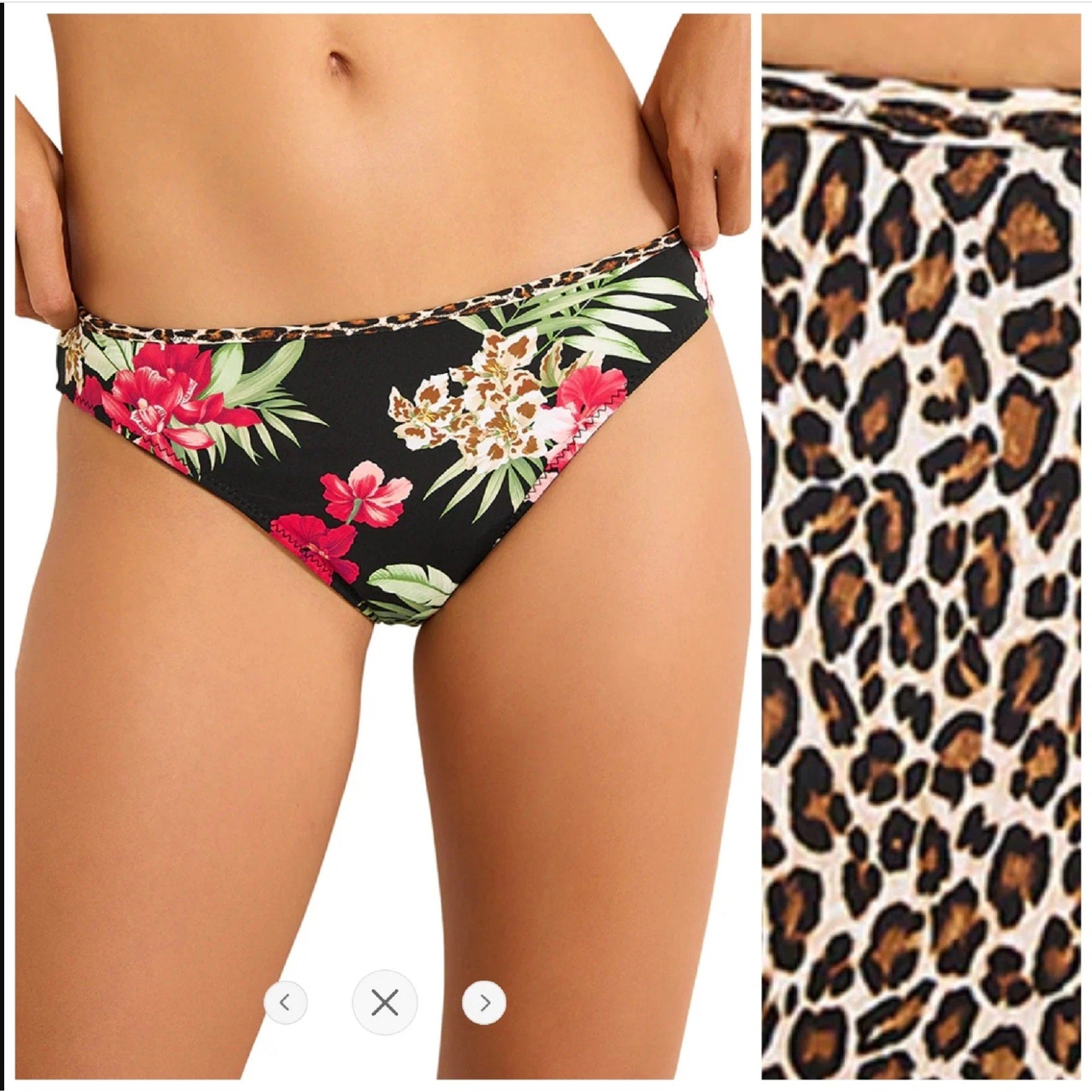 TOMMY BAHAMA Lily Cat Reversible Hipster Bikini Bottoms Medium Black Printed NWT