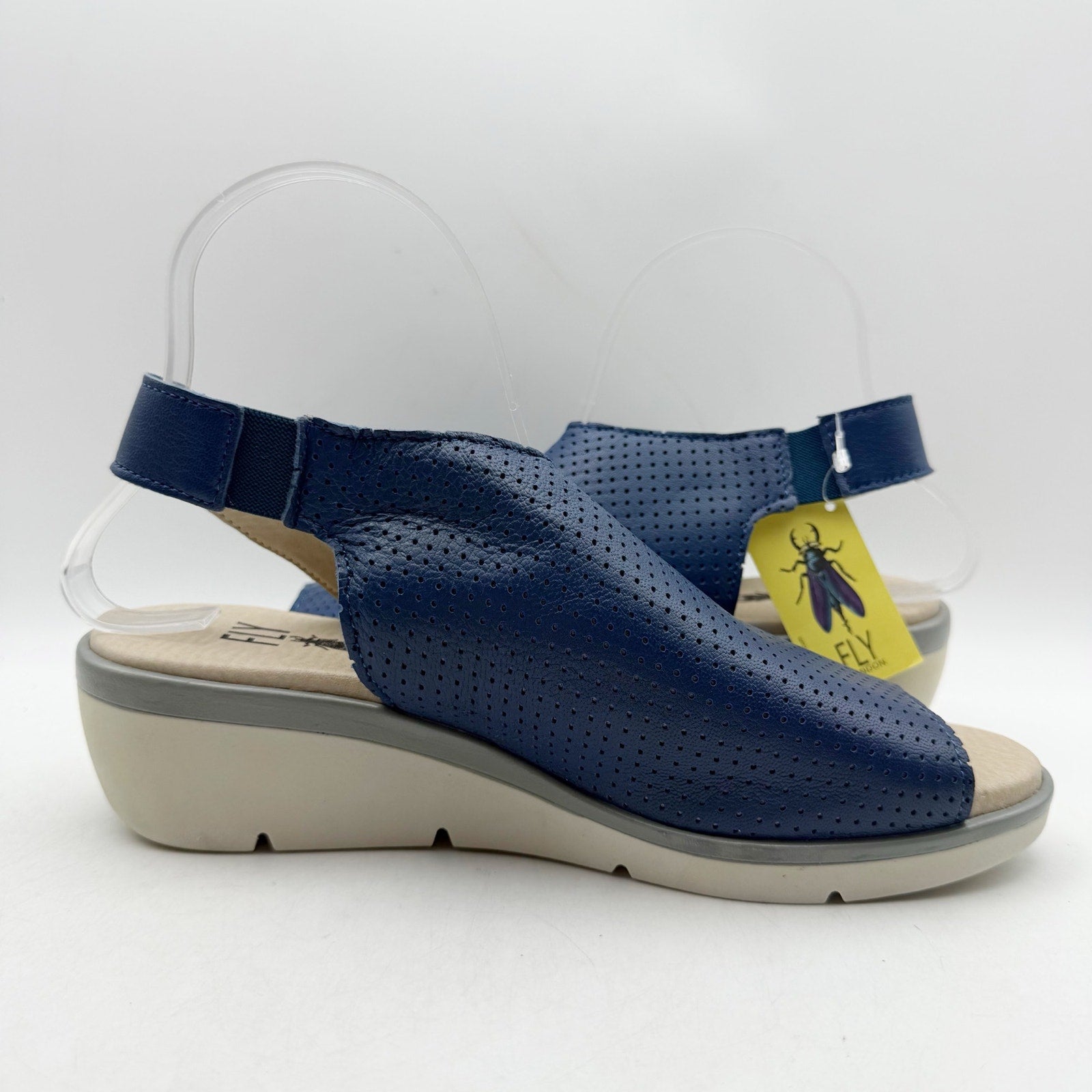 Fly London Womens Nisi Wedge Sandals EU 38 US 7.5-8 Blue Leather NWT