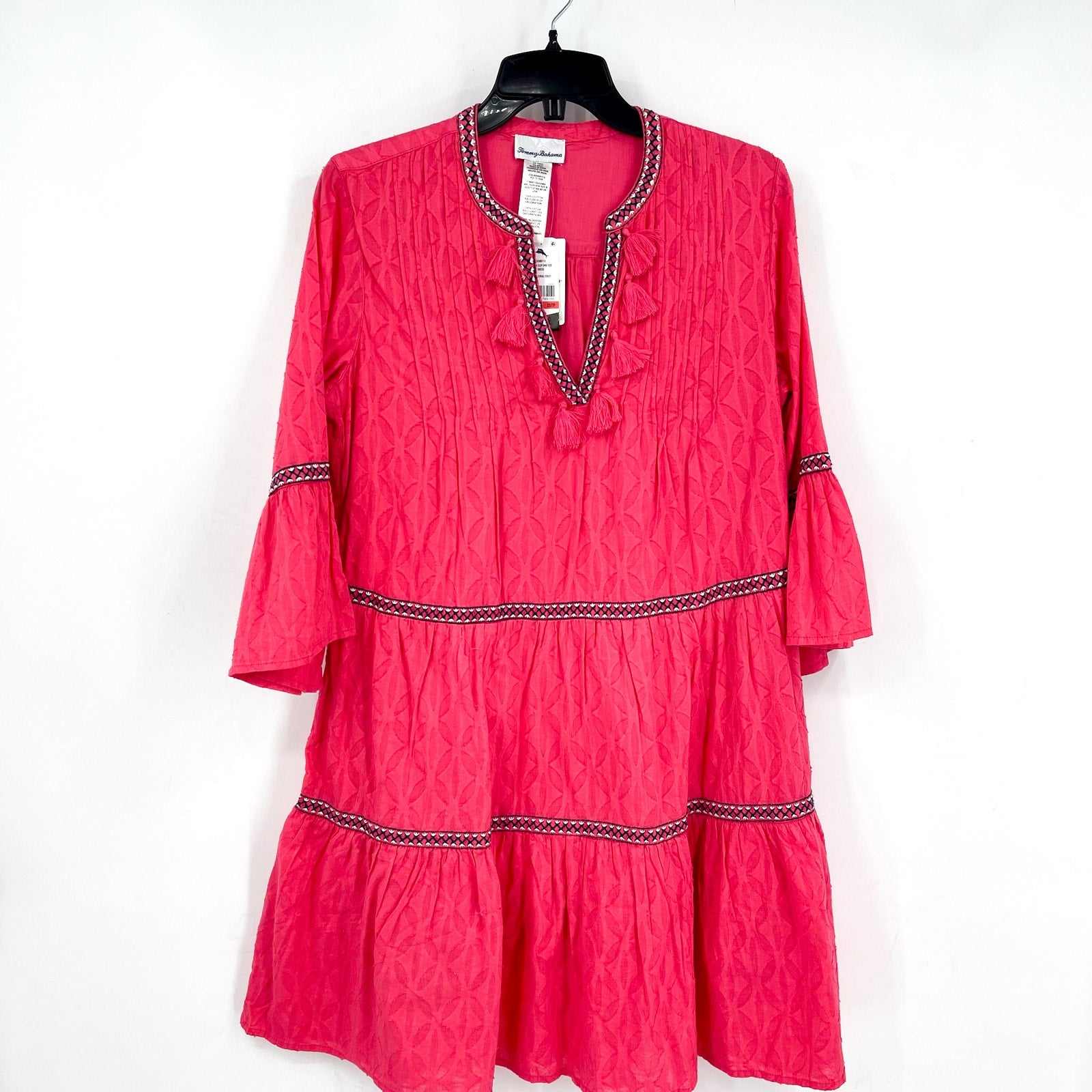 TOMMY BAHAMA Clip Embroidered Coverup Dress XS Pink Coral Cost Cotton NWT