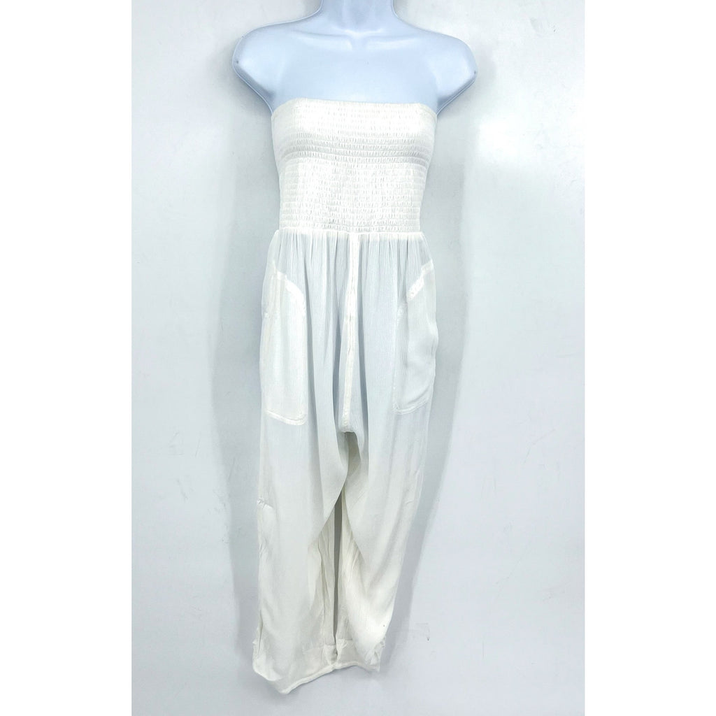 PRANA Women's Fernie Smocked Strapless Jumpsuit Small White Sleeveless NWT