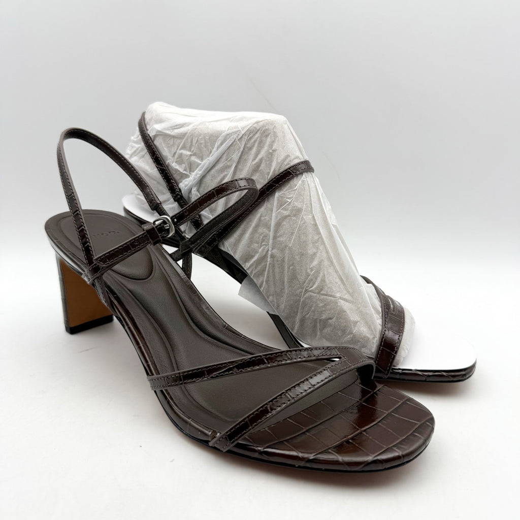 Vince Womens Marcela Heeled Sandals Size 9 Brown Leather Croc-Embossed NIB