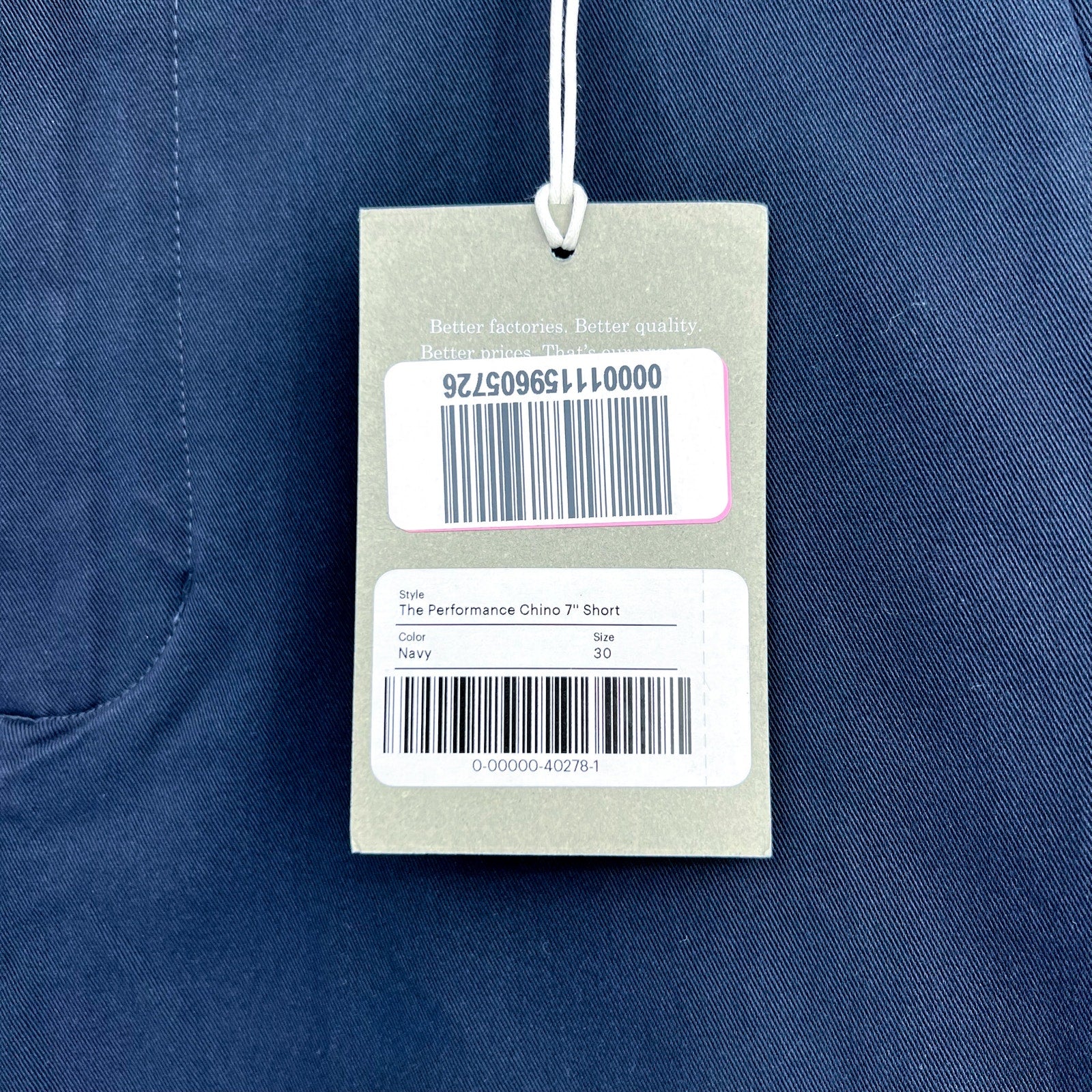 EVERLANE Men's The 7" Performance Chino Shorts Size 30 Navy Blue NWT