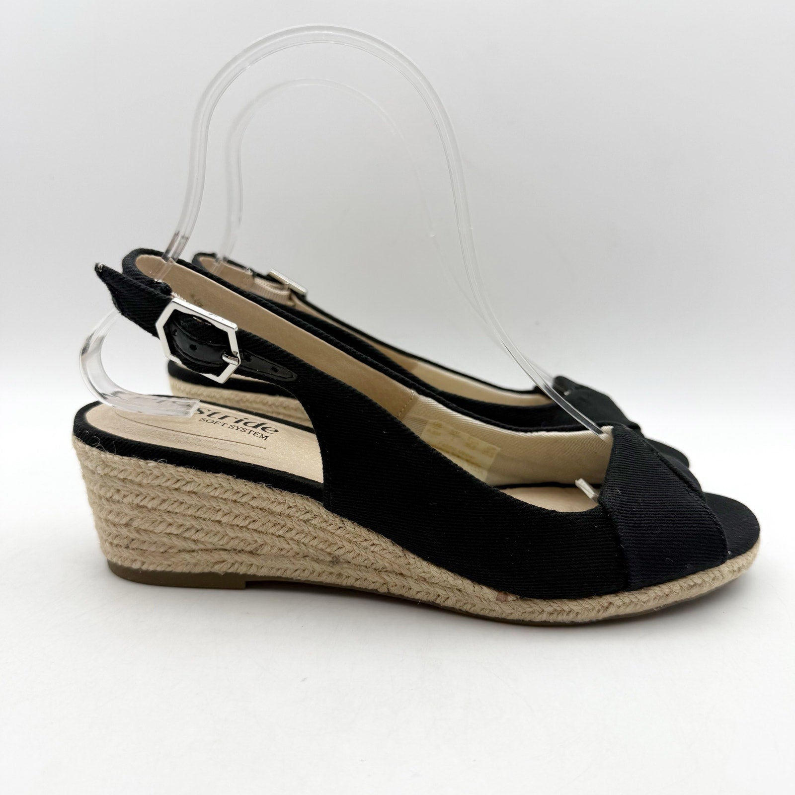 LifeStride Womens Socialite Wedge Sandals US 6.5 M EU 36.5 Black Canvas NWOB