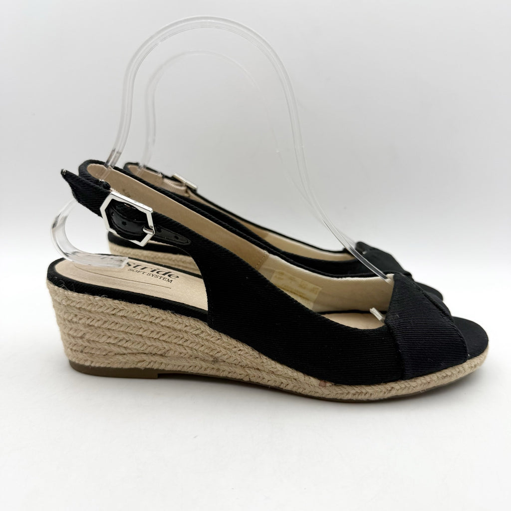 LifeStride Womens Socialite Wedge Sandals US 6.5 M EU 36.5 Black Canvas NWOB