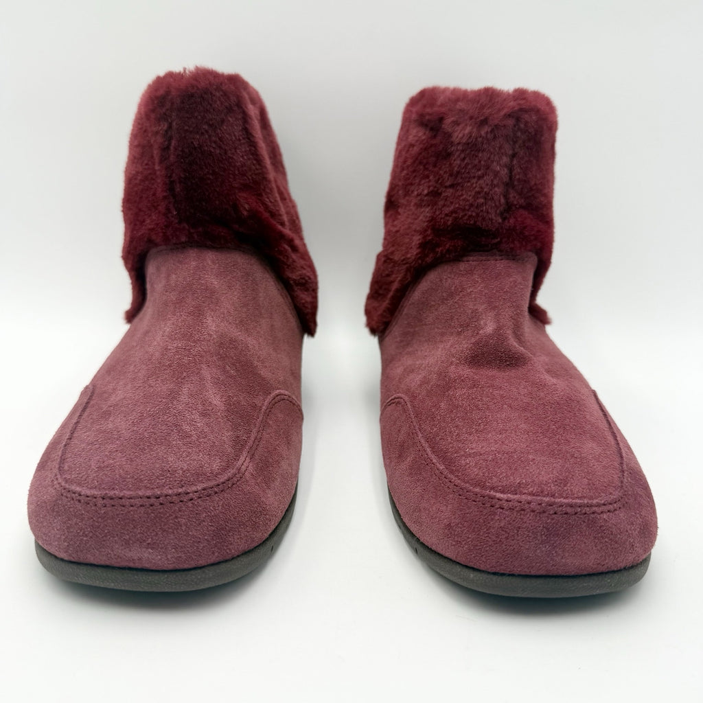 Vionic Womens Maizie Slipper Boots Size 7 Burgundy Red Suede Supportive NWOB