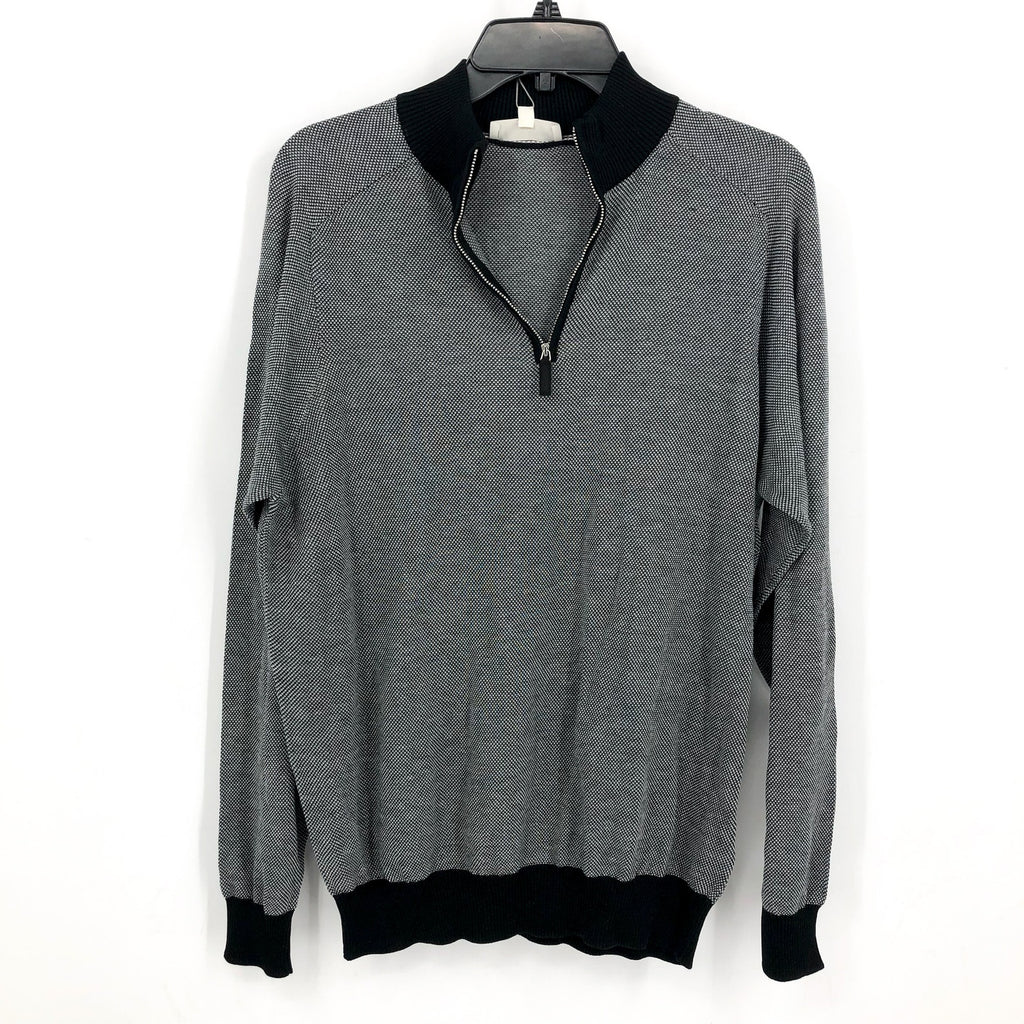 JACK VICTOR Men's Valois 1/4 Zip Sweater Large Black Pullover Cotton Silk NWT