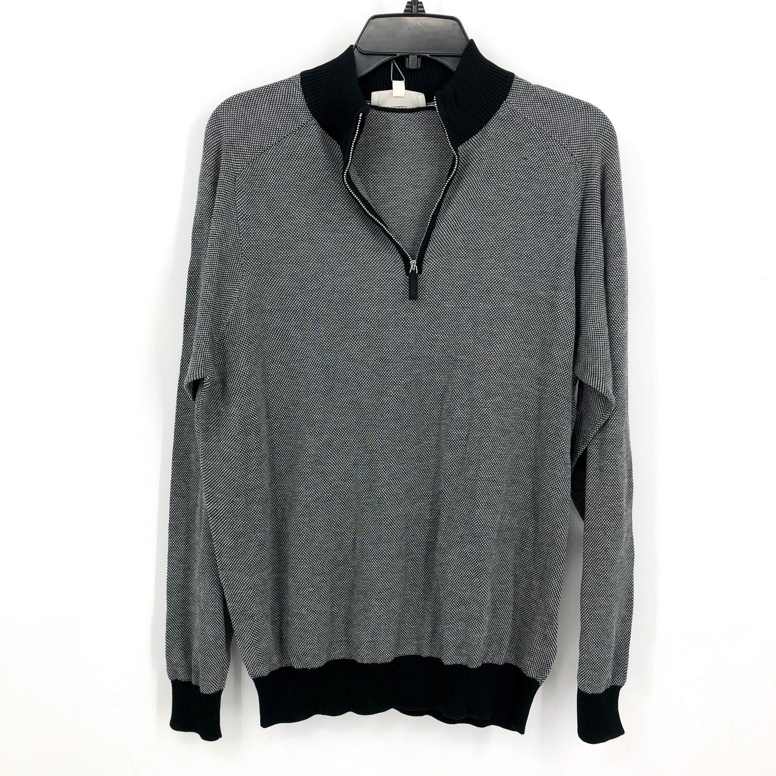 JACK VICTOR Men's Valois 1/4 Zip Sweater Large Black Pullover Cotton Silk NWT