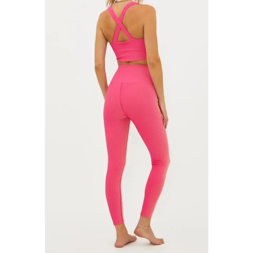 BEACH RIOT Women's Tayler Rib 7/8 Leggings Large Pink Sunset Two Tone NWT