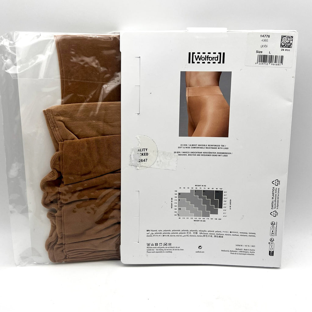 WOLFORD Women's Satin Touch 20 Tights Large Gobi Tab Shimmering NWT