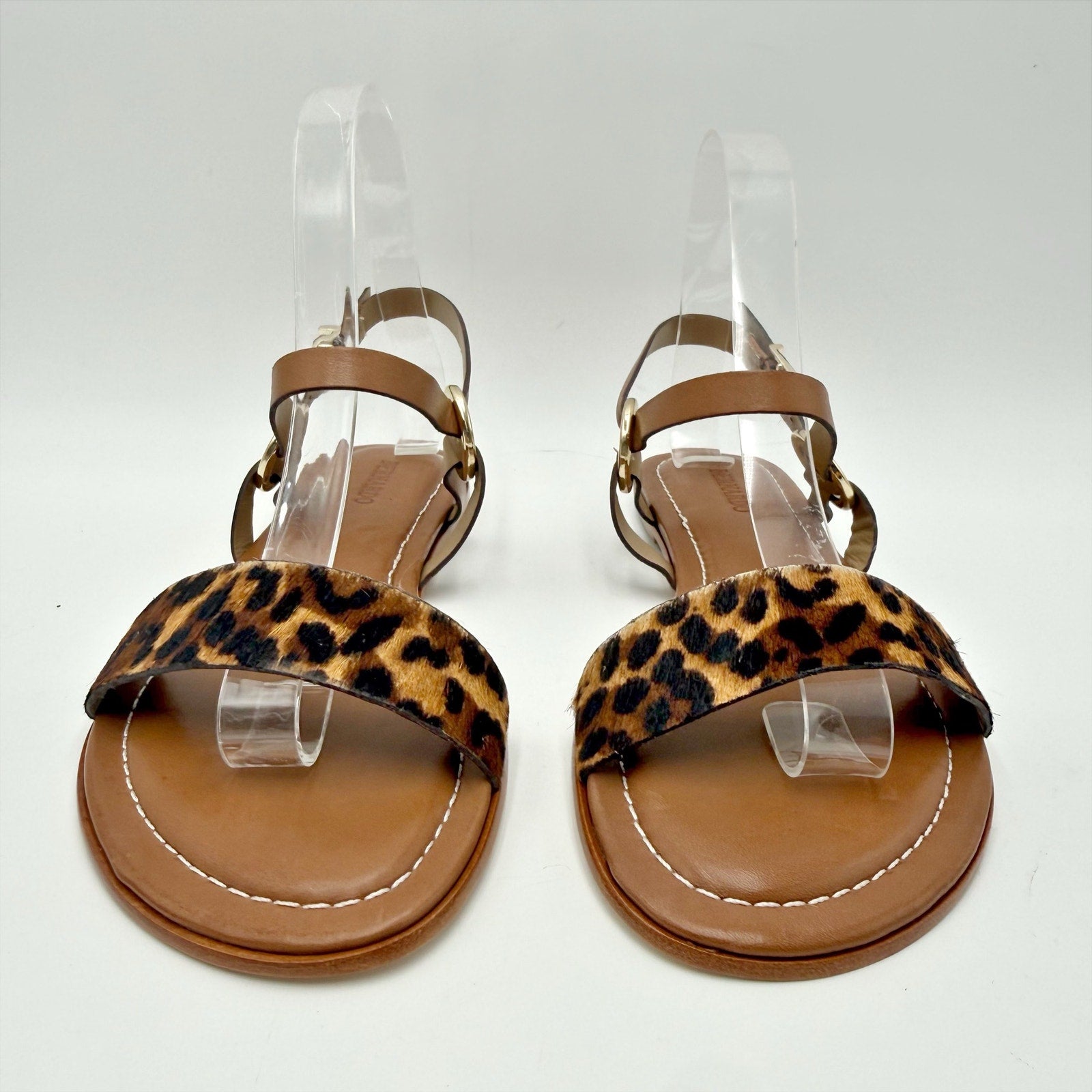 Bernardo Womens Henre Flat Sandals Size 6.5 Brown Leopard Haircalf Leather NIB
