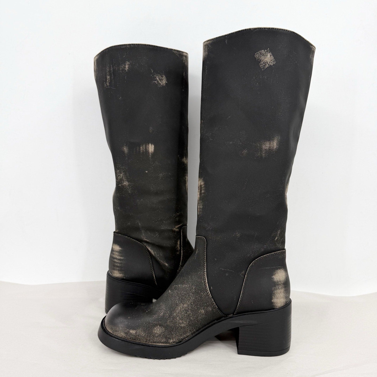 Madden Girl Womens Momento Knee High Boots US 8.5 Distressed Black NWOB