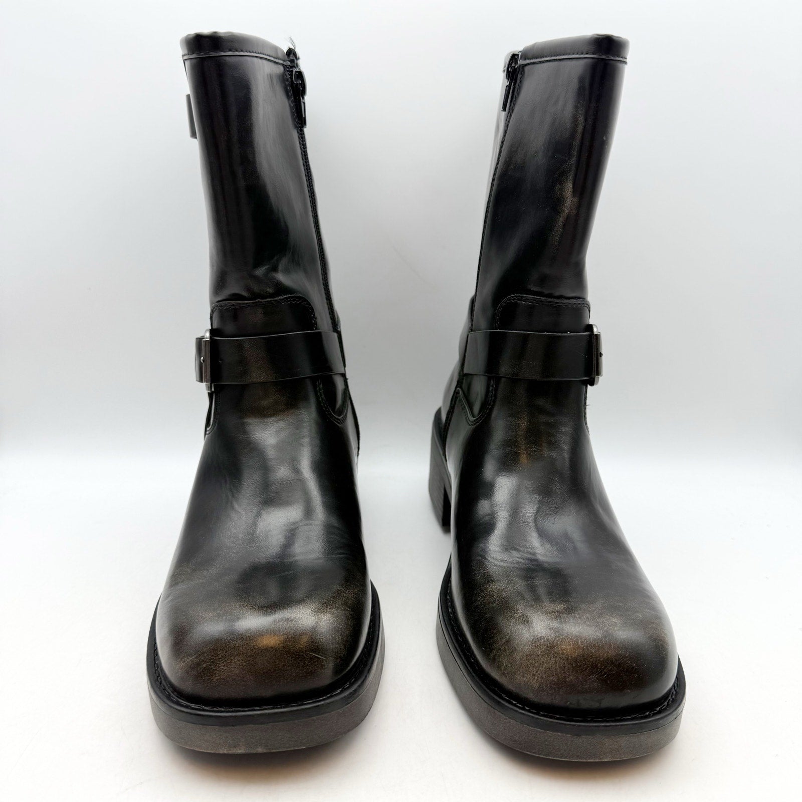 Bullboxer Womens Cora Motorcycle Boots US 8.5 Black Distressed Leather NWOB