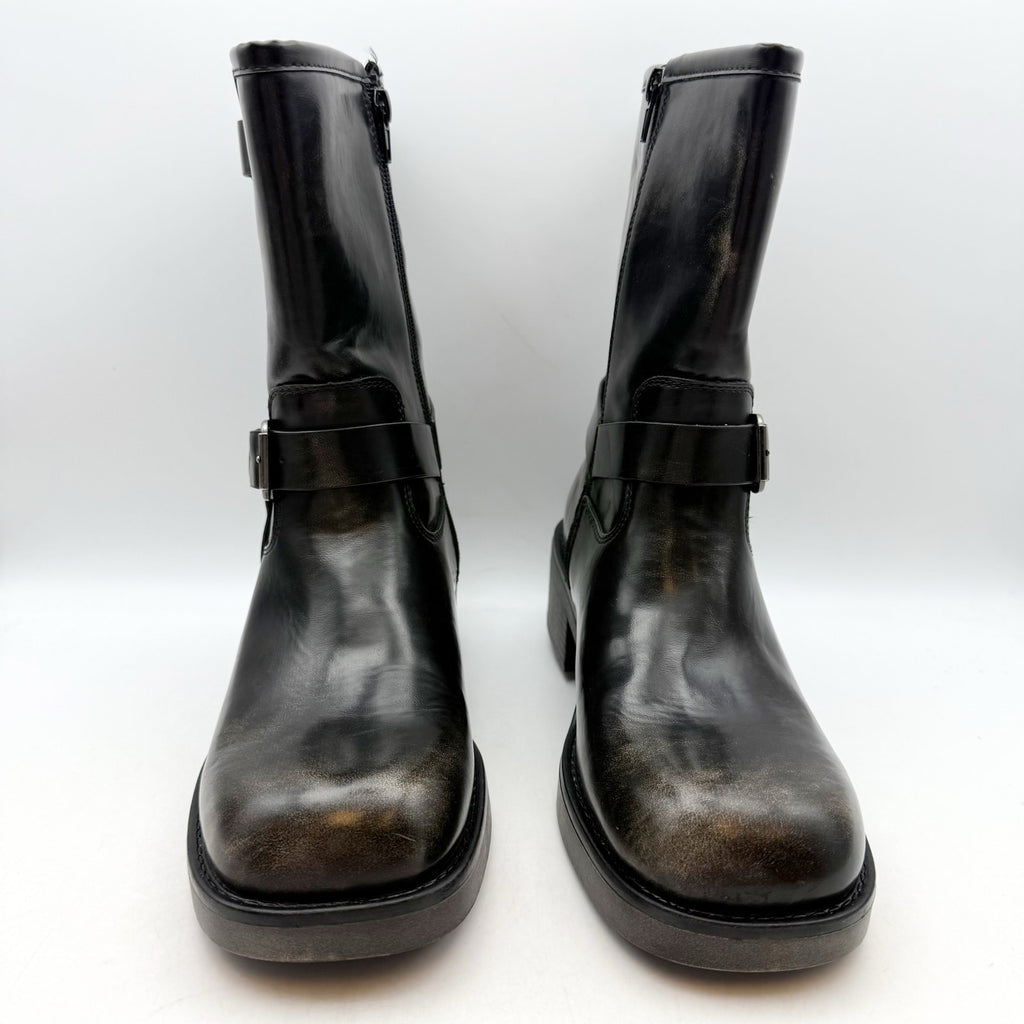 Bullboxer Womens Cora Motorcycle Boots US 8.5 Black Distressed Leather NWOB
