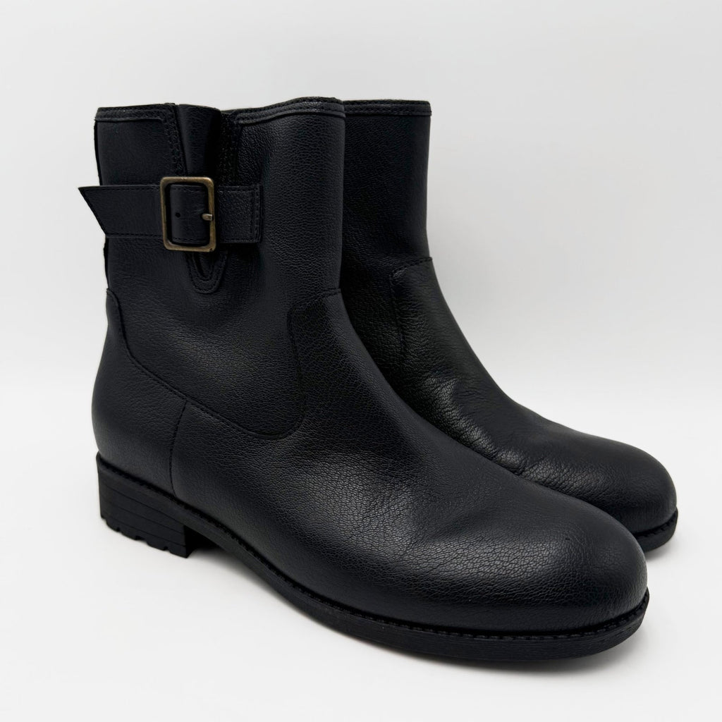 Vionic Womens Jill Zip Ankle Boots Size 7 EU 37 Black Leather Buckle NWOB