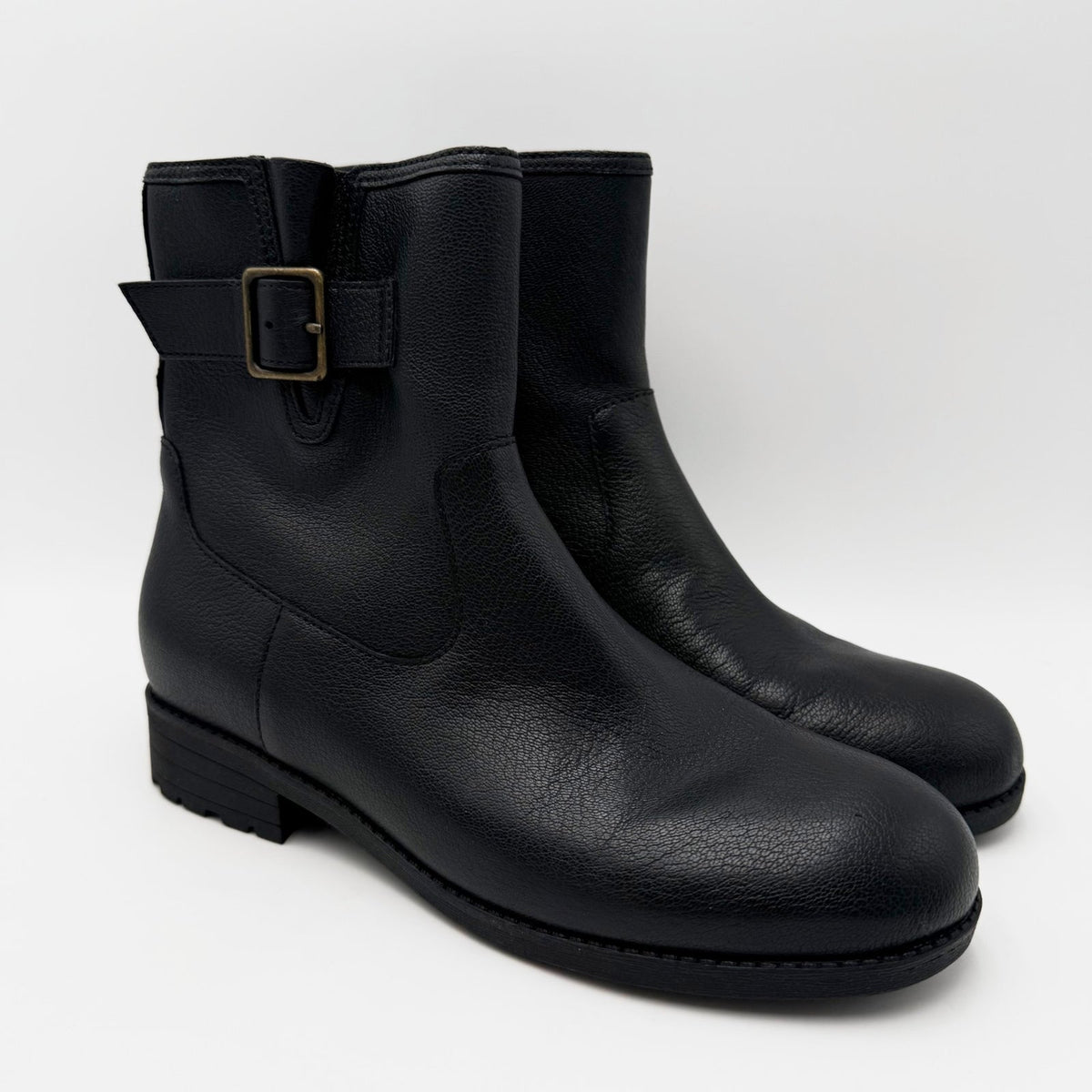 Vionic Womens Jill Zip Ankle Boots Size 7 EU 37 Black Leather Buckle NWOB