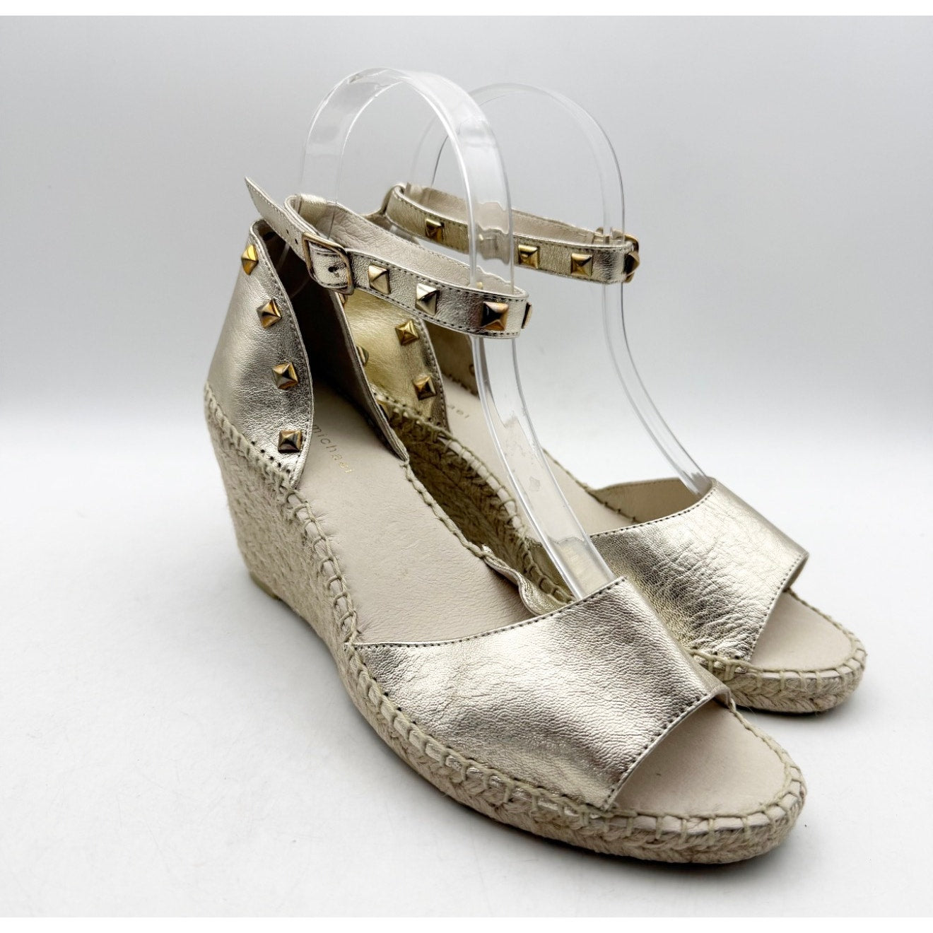 Eric Michael Women's Val Wedge Sandals EU 40 US 9 Gold Leather Metallic NWOB