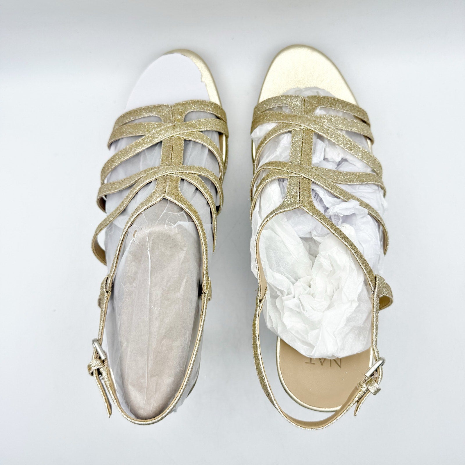 Naturalizer Womens Baylor Heeled Sandals US 9.5 Wide EU 40.5 Gold Glitter NIB