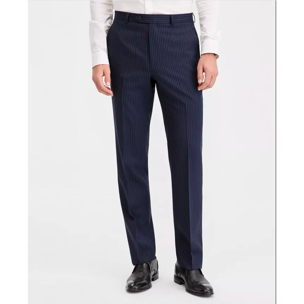 SOUL OF LONDON Men's Flat Front Dress Pants 40R Navy Blue Pinstriped NWOT