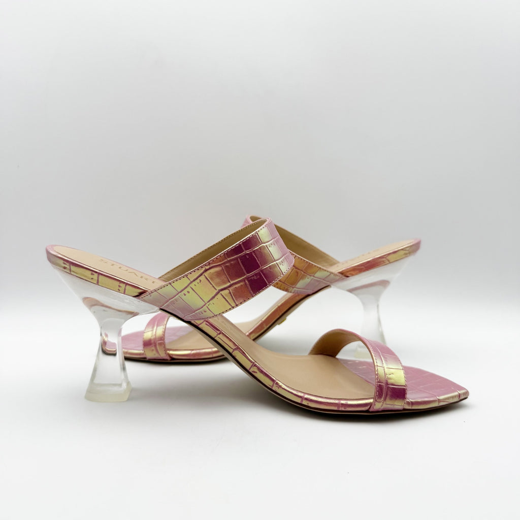 Stuart Weitzman Kristal Heeled Sandals Size 9 M Pink Iridescent Leather NIB