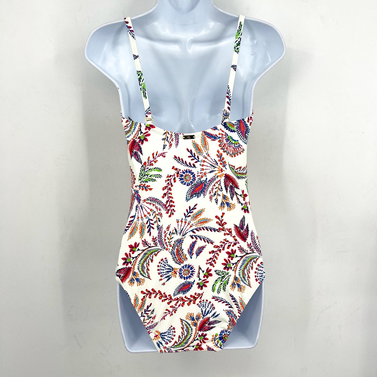 LAUREN RALPH LAUREN Fleurette One Piece Swimsuit Size 16 White Multi Floral NWT