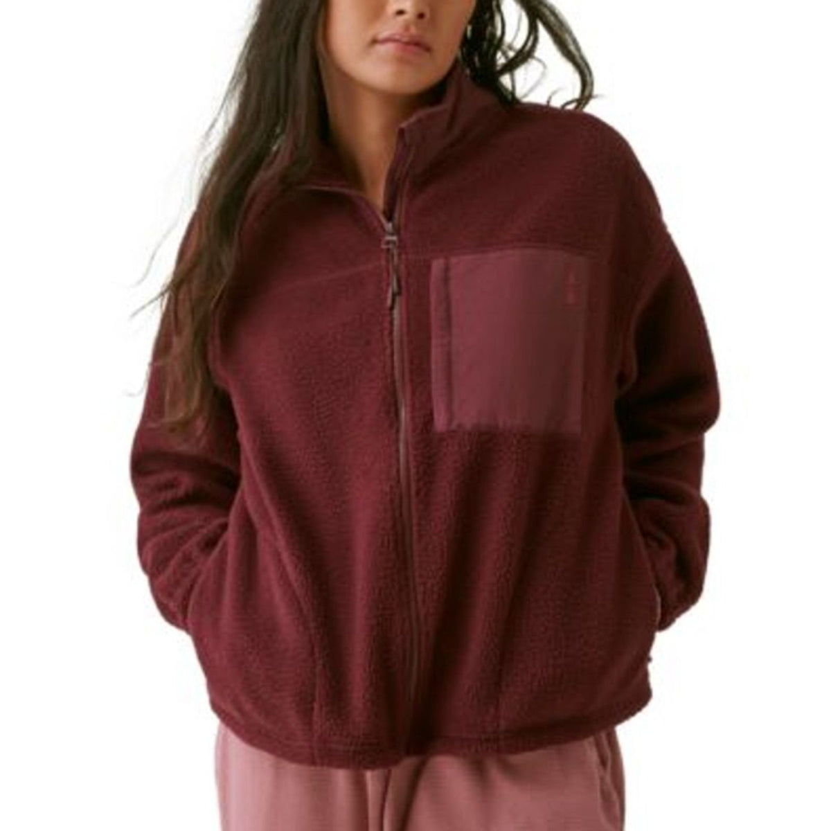 BASS OUTDOOR Coastal Sherpa Jacket XS Purple Fig Full-Zip Drawstring-Waist NWT