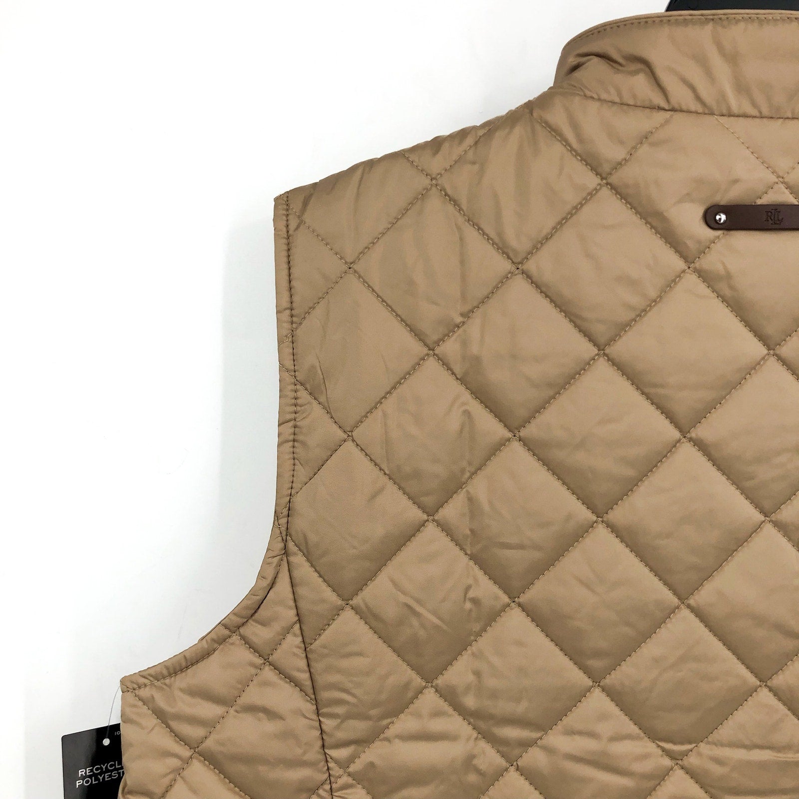 LAUREN RALPH LAUREN Womens Crest Patch Diamond Quilted Vest XL Birch Tan NWT