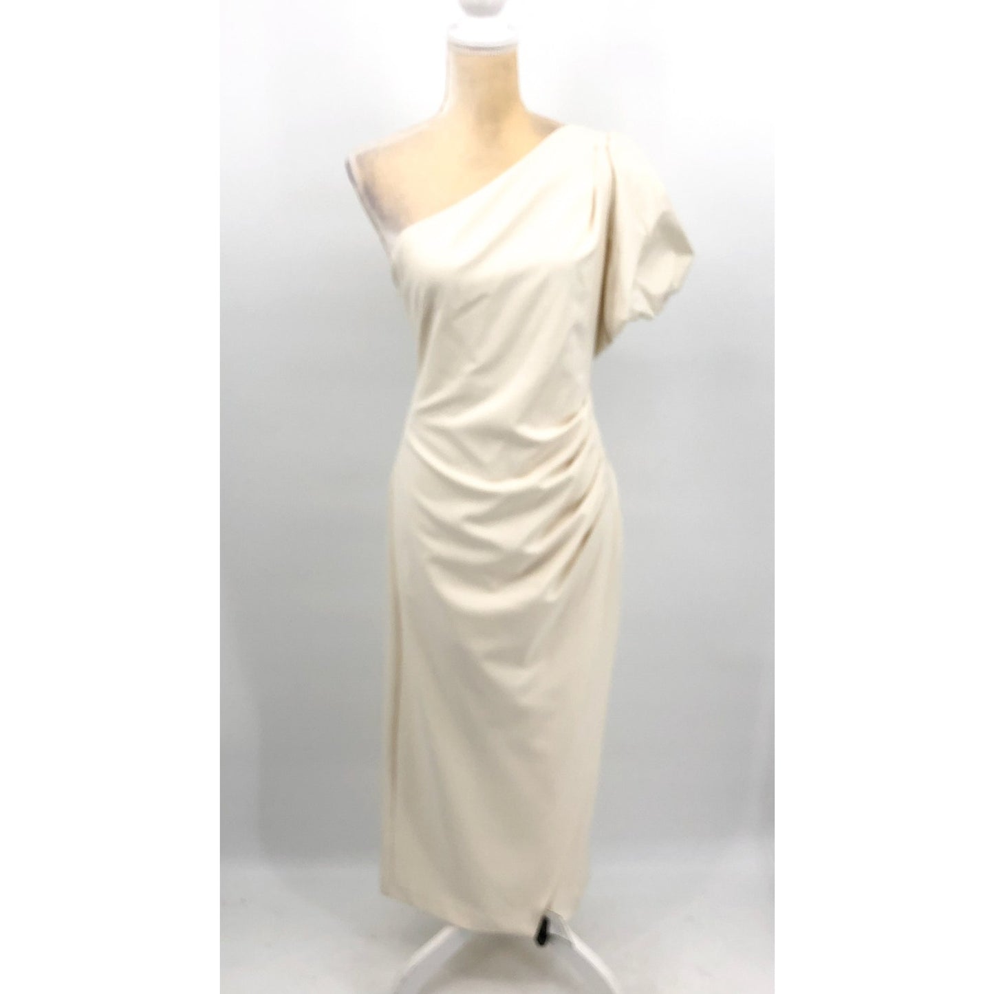 LAUREN RALPH LAUREN Women's One-Shoulder Crepe Cocktail Dress Size 12 Ivory NWT