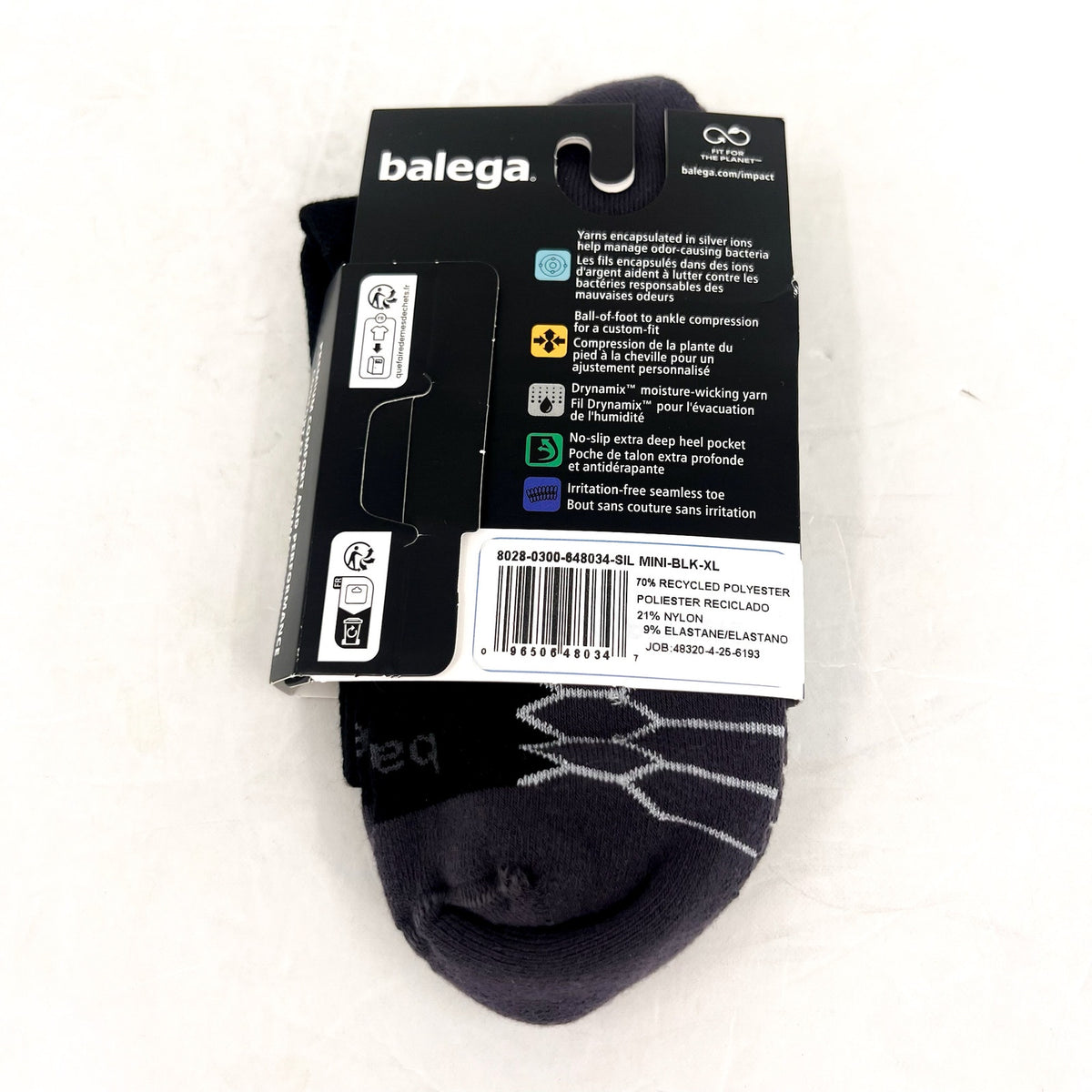 BALEGA Men's XL 12-14 Silver Mini Crew Socks Black Antibacterial Performance NWT
