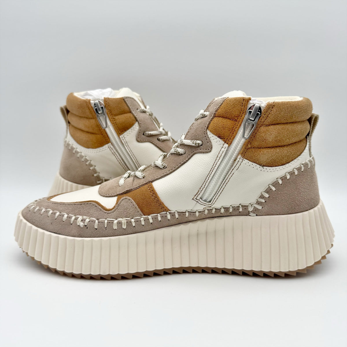 Dolce Vita Womens Daley Hi-Top Casual Sneakers Size 7.5 M Tan White Suede NIB