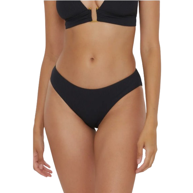 BECCA Women's Modern Edge American Ribbed Ruched Bikini Bottom Small Black NWT