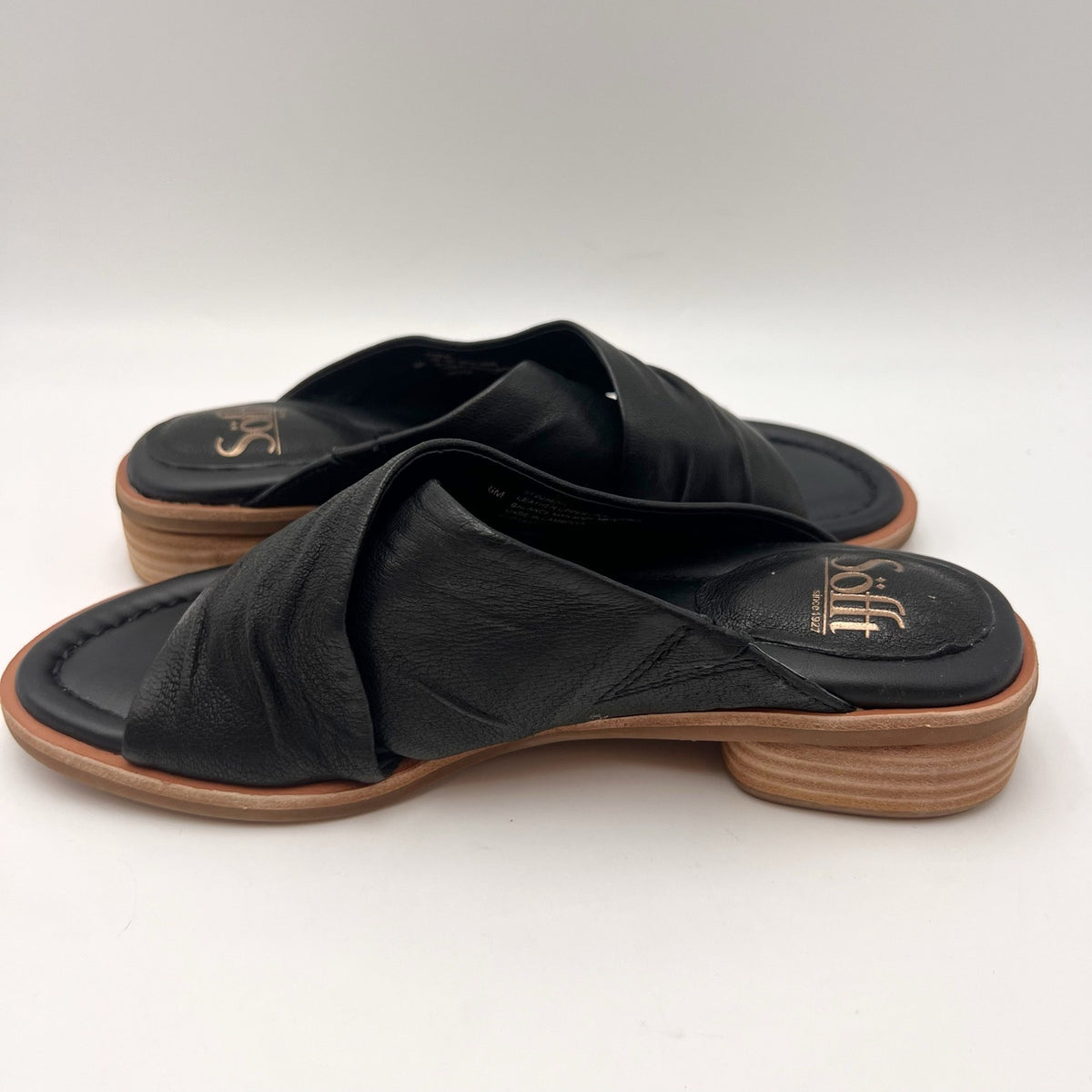Sofft Womens Fallon Slide Sandals Size 6 M Black Leather Slip On NWOB