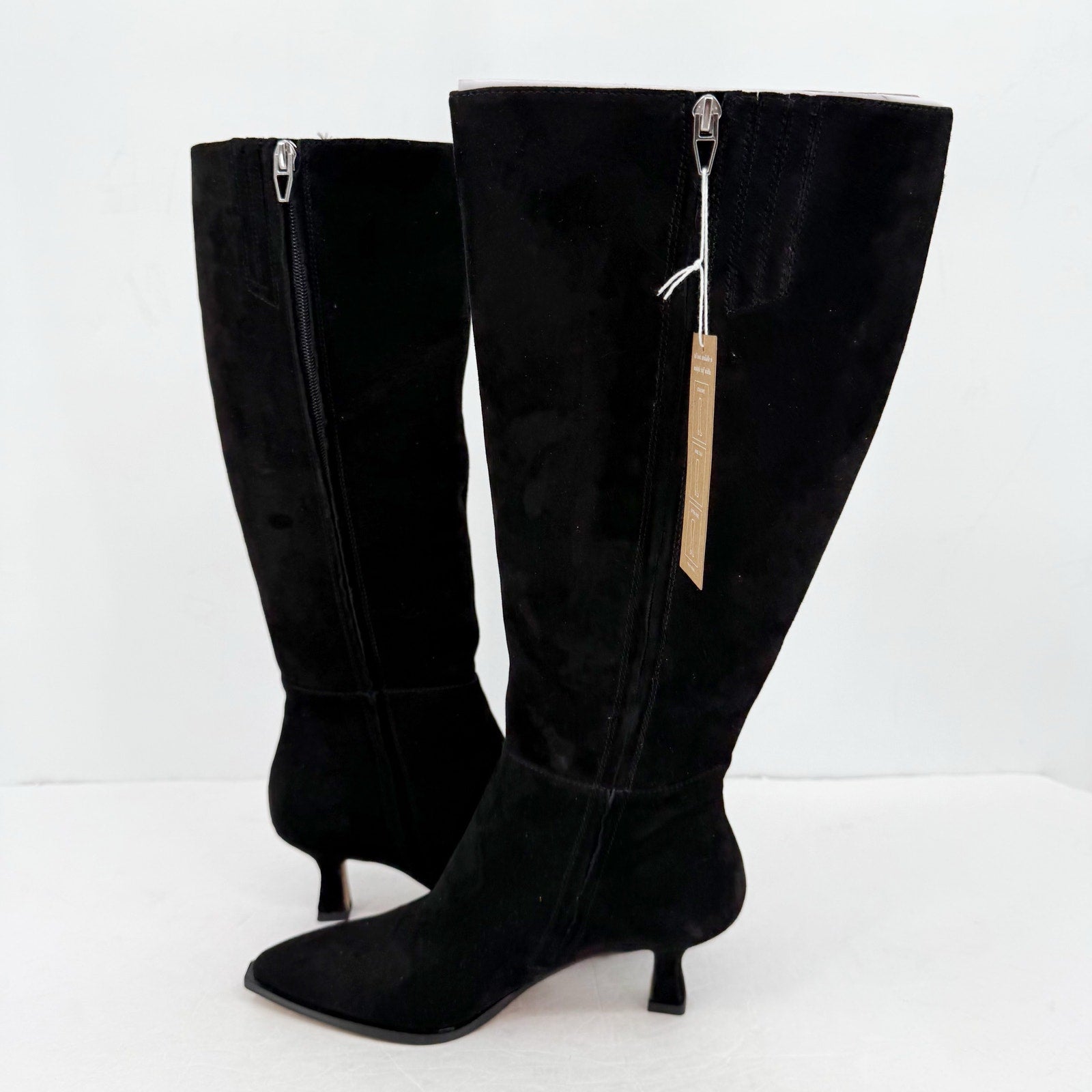 Dolce Vita Womens Auggie Knee High Heeled Boot 7.5 Extra Wide WC Black Suede NIB