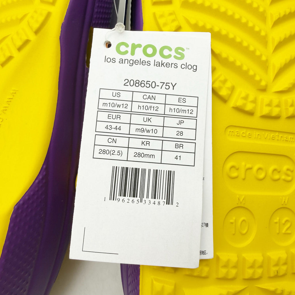 CROCS Mens NBA Los Angeles Lakers Clog Size 10 EU 43.5 Purple Yellow NWT